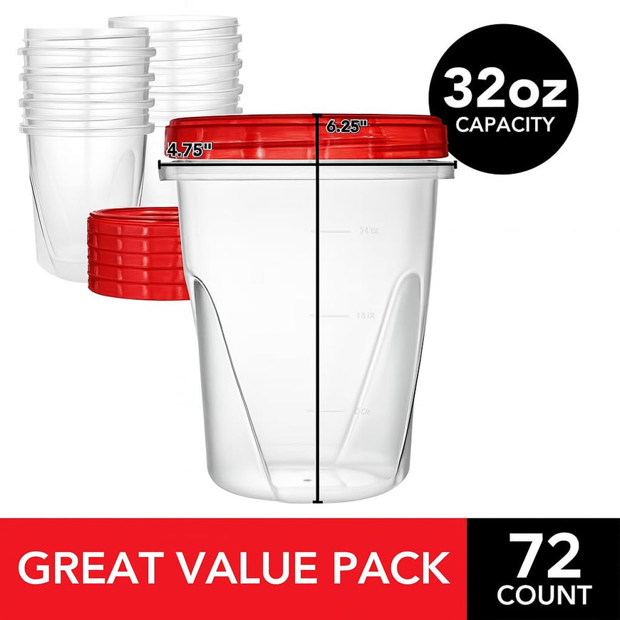 Twist Top Containers - Red - 32oz (72 Pack)