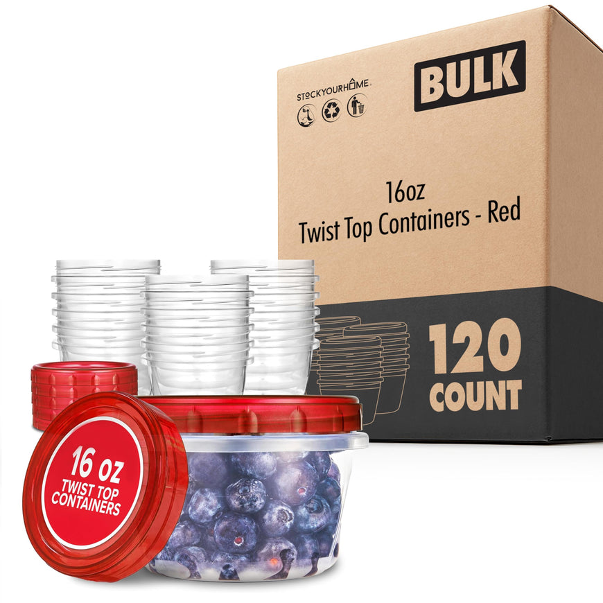 Twist Top Containers - Red - 16oz (120 Pack)