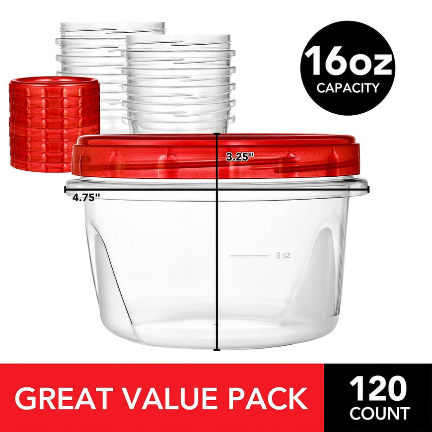 Twist Top Containers - Red - 16oz (120 Pack)