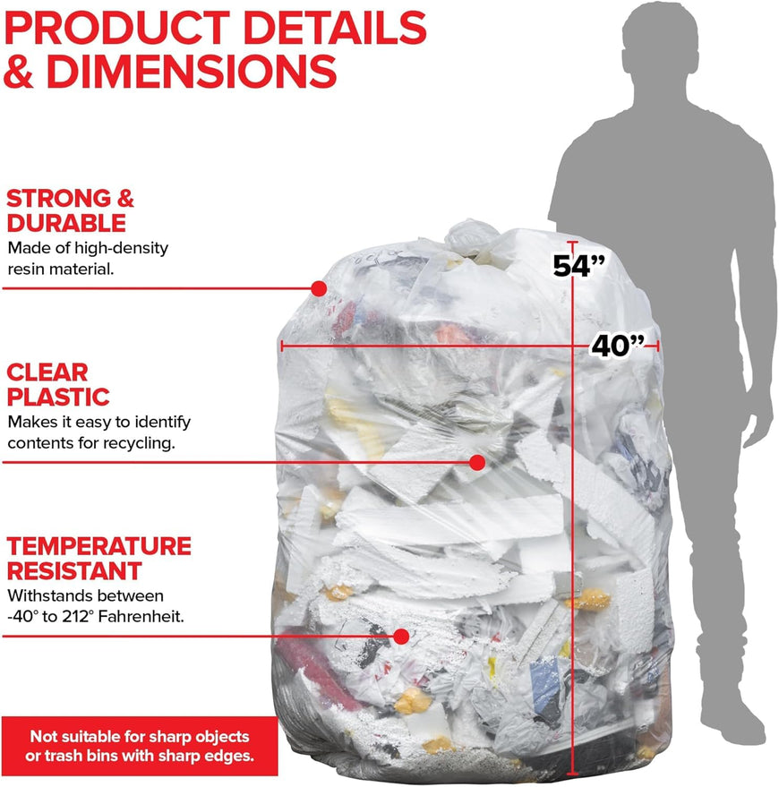 Clear Trash Bags - 55-60 Gallon (300 Bags)