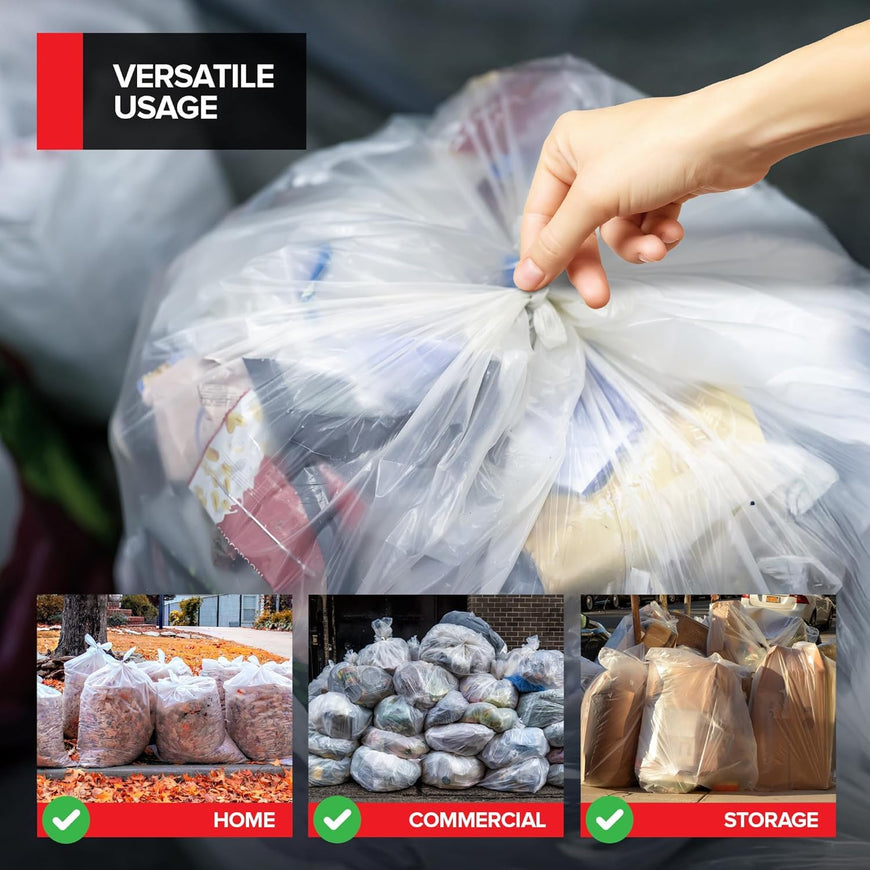 Clear Trash Bags - 55-60 Gallon (300 Bags)