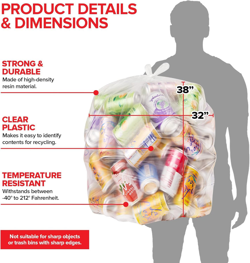 Clear Trash Bags - 30-33 Gallon (500 Bags)