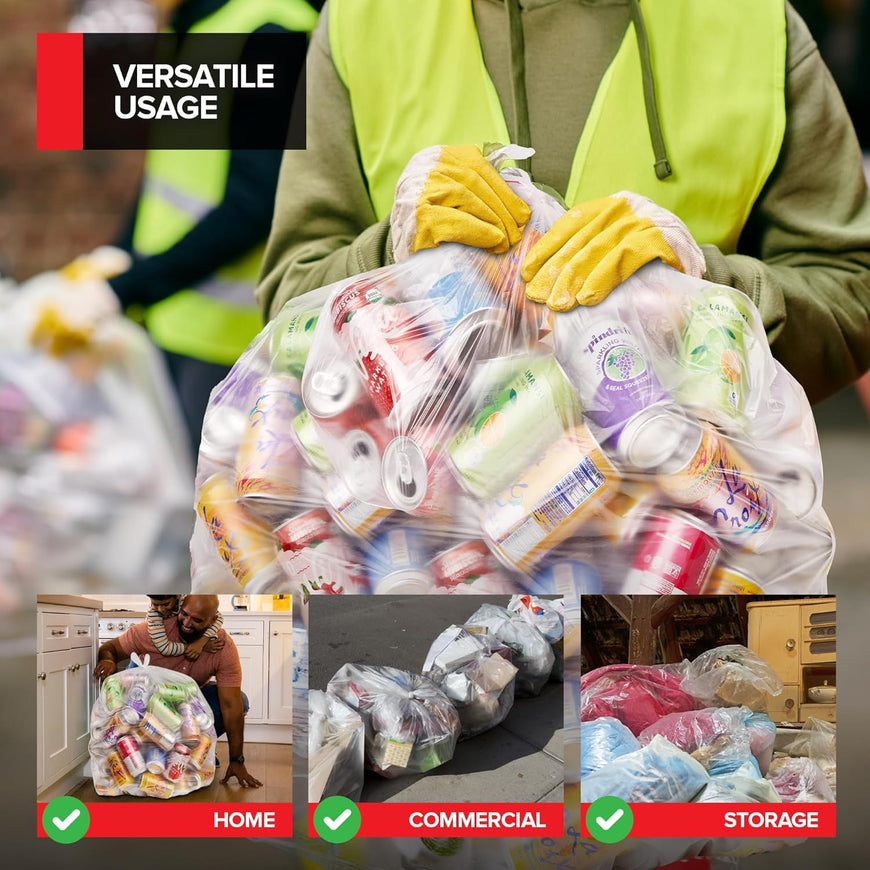 Clear Trash Bags - 30-33 Gallon (500 Bags)