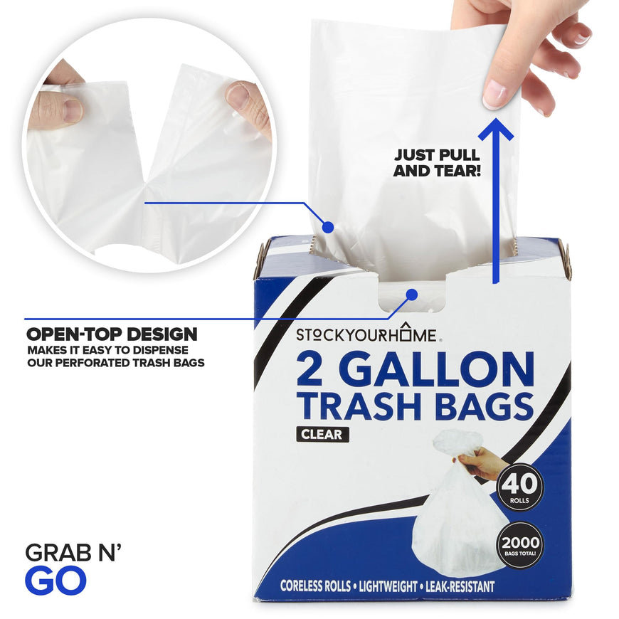 2 Gallon Clear Bathroom Trash Bags (2000 Pack)