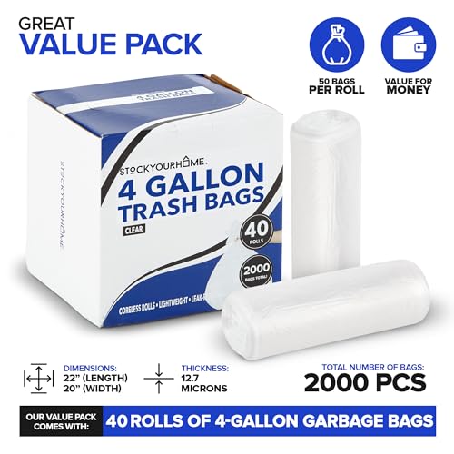 4 Gallon Clear Bathroom Trash Bags (2000 Pack)
