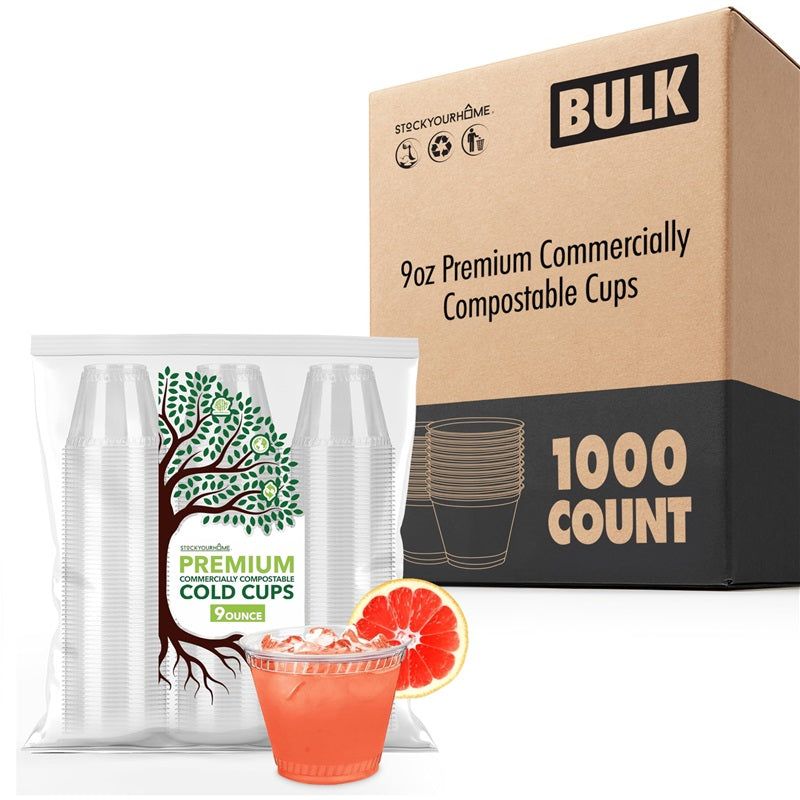 Stock Your Home 9 oz Clear PLA Cold Cups 1000 Pack Disposable Cups for Water Wine Beer Samples