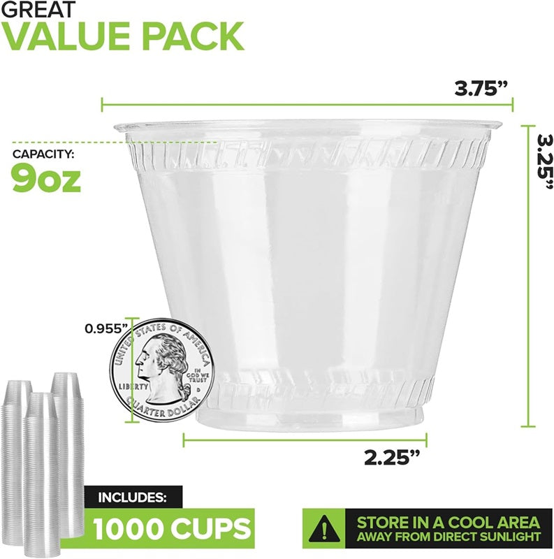 Stock Your Home 9 oz Clear PLA Cold Cups 1000 Pack Disposable Cups for Water Wine Beer Samples