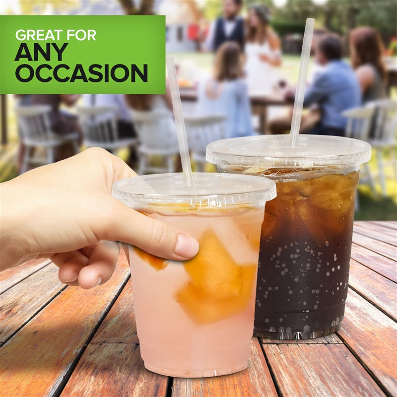 Stock Your Home 12 oz Clear Cold Cups with Lids and Straws Set of 400 Plastic Cups
