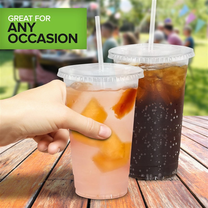 Stock Your Home 20 oz Clear Cold Cups with Lids and Straws Set of 400 Plastic Cups