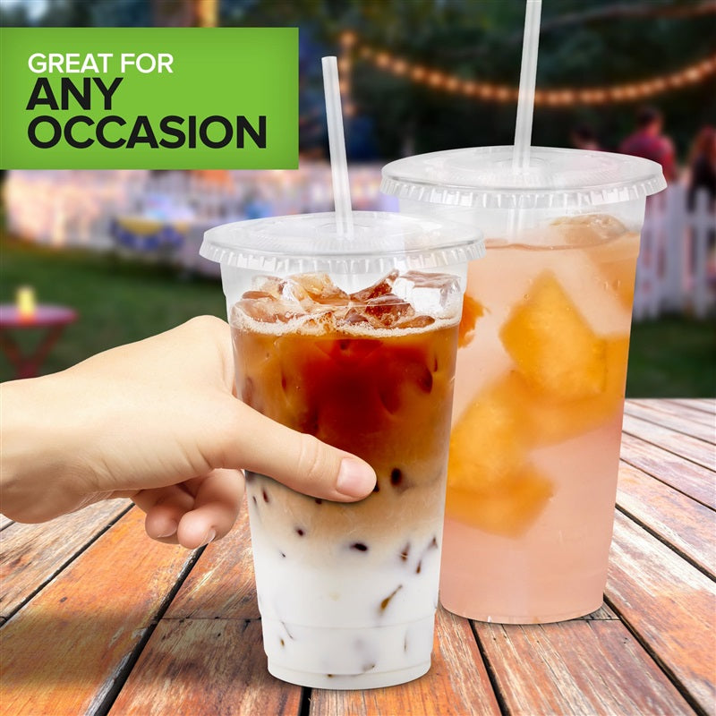 Stock Your Home 24 oz Clear Cold Cups with Lids and Straws Set of 400 Plastic Cups