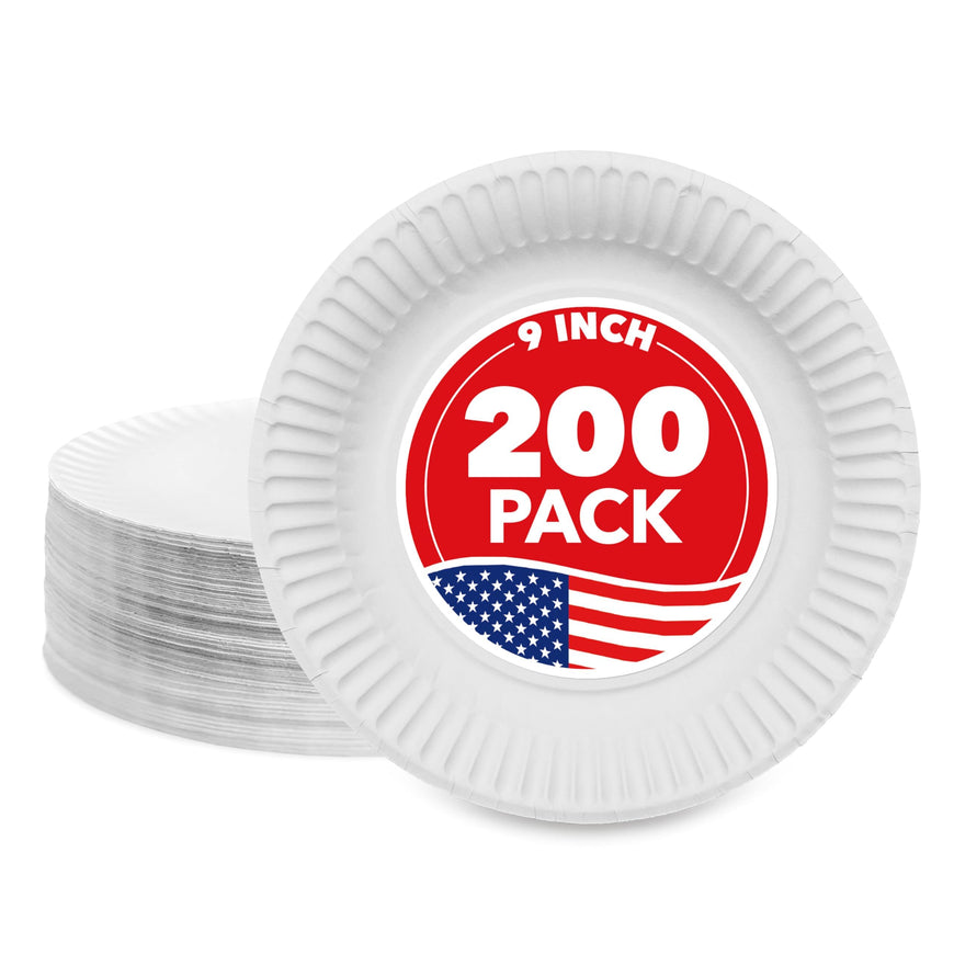 Stock Your Home 9-Inch Paper Plates Uncoated, Everyday Disposable Plates 9