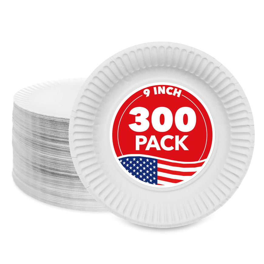 Stock Your Home 9-Inch Paper Plates Uncoated, Everyday Disposable Plates 9