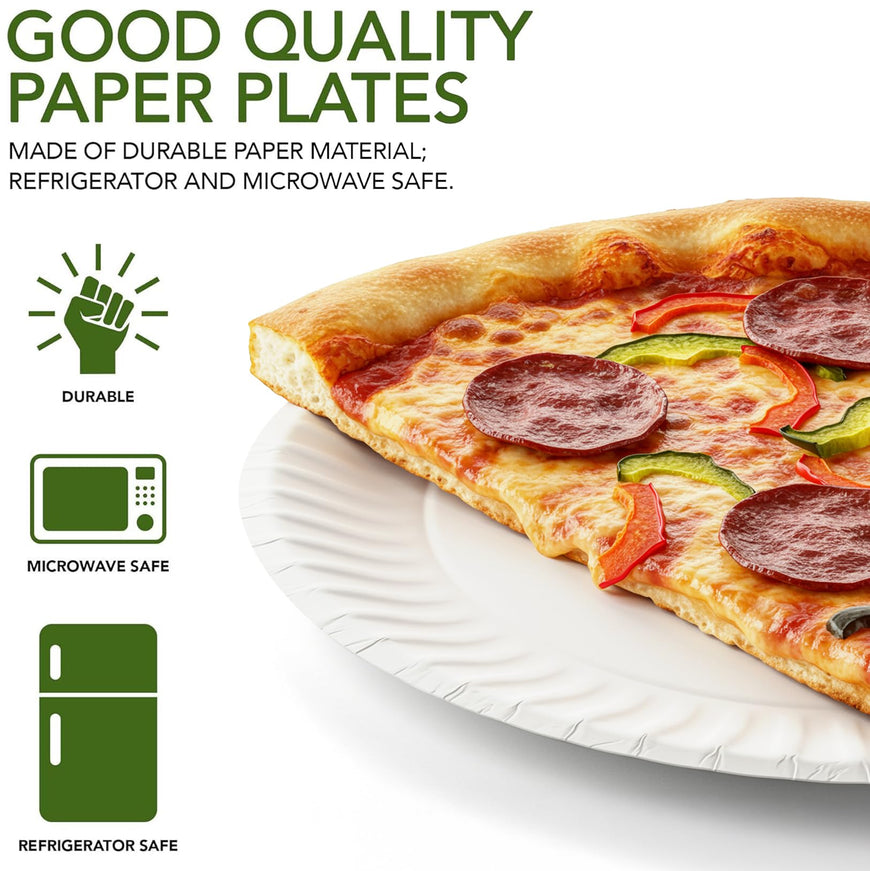 Stock Your Home 9-Inch Paper Plates Uncoated, Everyday Disposable Plates 9