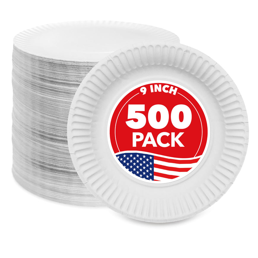 Stock Your Home 9-Inch Paper Plates Uncoated, Everyday Disposable Plates 9