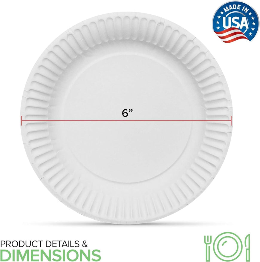 Uncoated 6 inch Paper Plates - 1000 Pack
