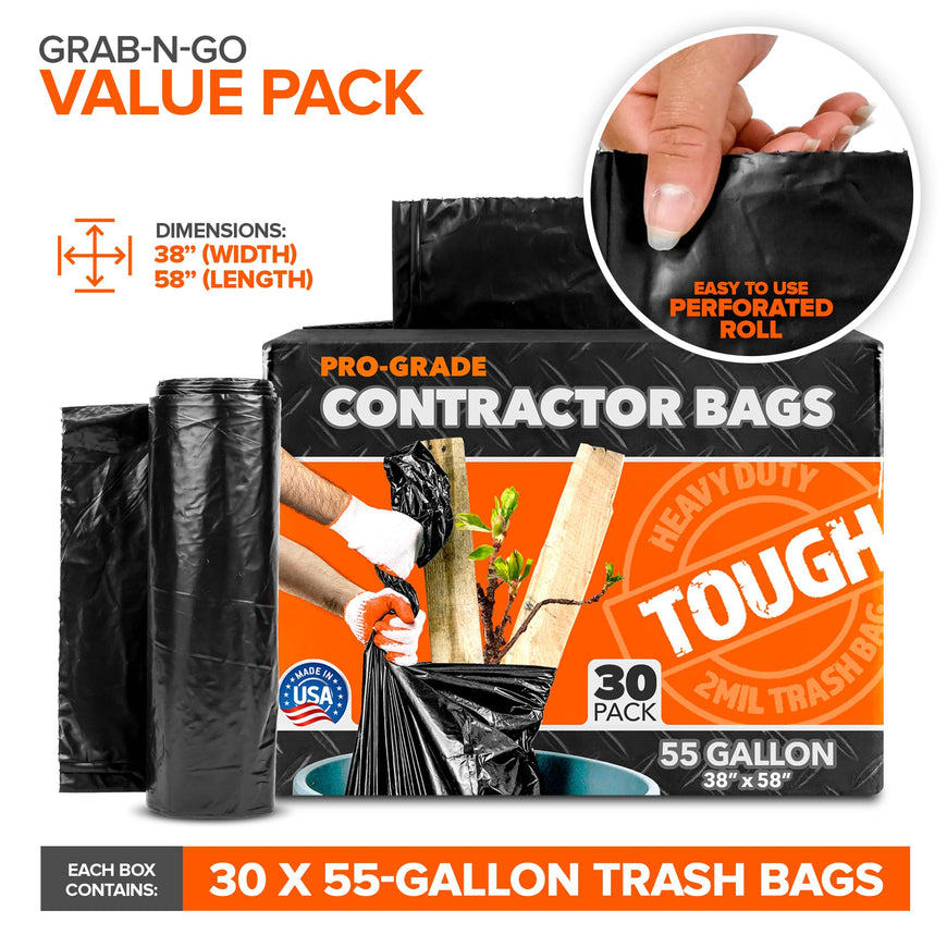 Stock Your Home 55 Gallon 2 Mil Contractor Trash Bag - 30 Pack