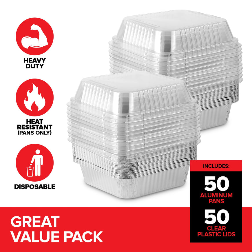 8x8 square foil pan with plastic lids - 50 Pack