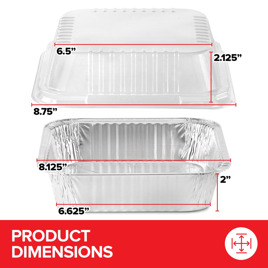 8x8 square foil pan with plastic lids - 50 Pack