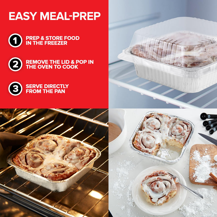 8x8 square foil pan with plastic lids - 50 Pack