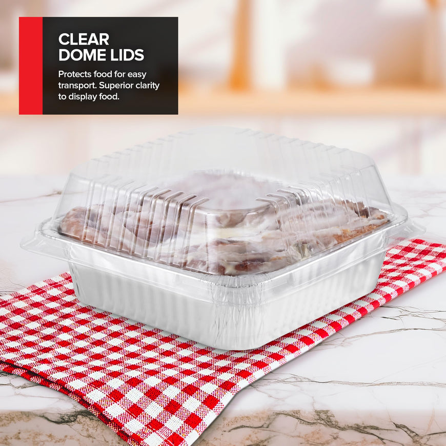 8x8 square foil pan with plastic lids - 50 Pack