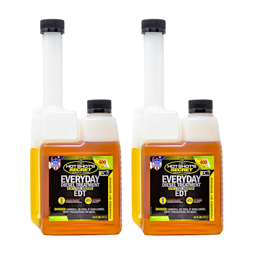 Hot Shot's Secret Everyday Diesel Treatment 16 oz. Squeeze Bottle 2 Pack, 6-in-1 Diesel Additive - Injector Cleaner, Fuel System Cleaner, Fuel Additive Boosts Cetane, Packaging May Vary
