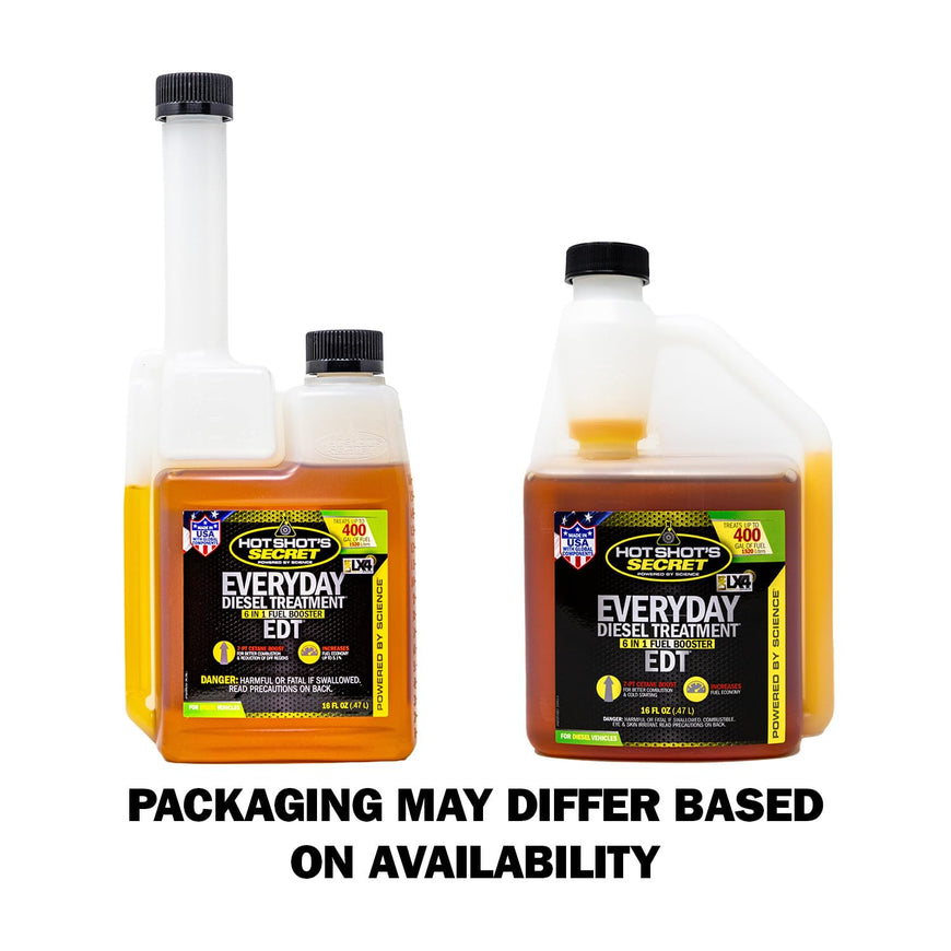 Hot Shot's Secret Everyday Diesel Treatment 16 oz. Squeeze Bottle 2 Pack, 6-in-1 Diesel Additive - Injector Cleaner, Fuel System Cleaner, Fuel Additive Boosts Cetane, Packaging May Vary