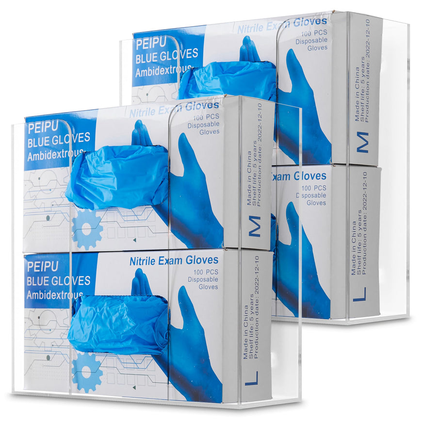 Stock Your Home Double Acrylic Gloves Dispenser (2 Pack) Tissue Box Shelf, Glove Holder Wall Mount, For Kitchen, Cleaning Closet, Exam, Office