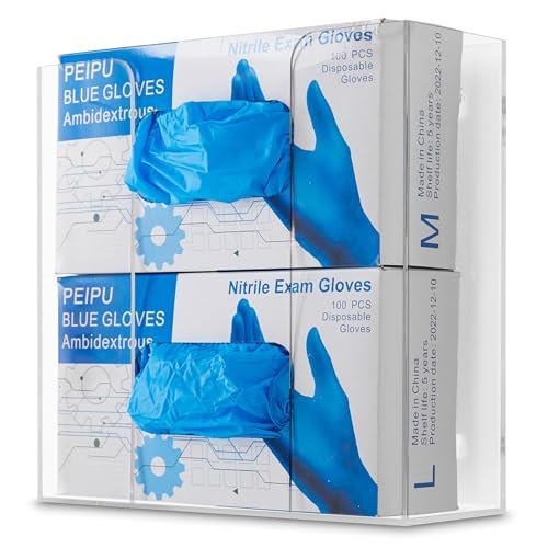 Stock Your Home Double Acrylic Gloves Dispenser (2 Pack) Tissue Box Shelf, Glove Holder Wall Mount, For Kitchen, Cleaning Closet, Exam, Office