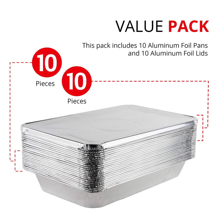 Aluminum Pans with Lids 21x13 Disposable Roasting Pans with Covers - 10 Foil Pans and 10 Foil Lids - Sturdy Catering Pans - Disposable Food Containers Great for Prepping Large Slabs of Meat