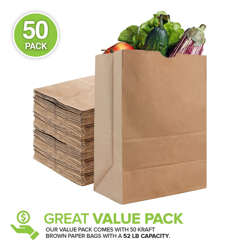 Stock Your Home 52 lb Brown Grocery Bags (400 Count) Bulk Large Size for Grocery Shopping