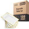 (120 Pcs) Premium White and Gold Plastic Serving Tray, Plastic Serving Platter Disposable, White Rectangle Party Trays and Platters for Fruit, Dessert, Cookies, Appetizers, Holiday Parties