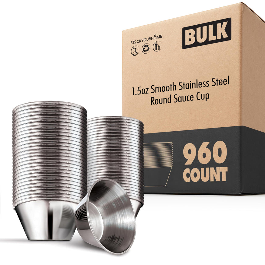 1.5 oz Stainless Steel Condiment Cups (960 Pack), Portion Dipping Sauce Cups, Small Metal Ramekins for Ketchup, BBQ, Marinara, Reusable