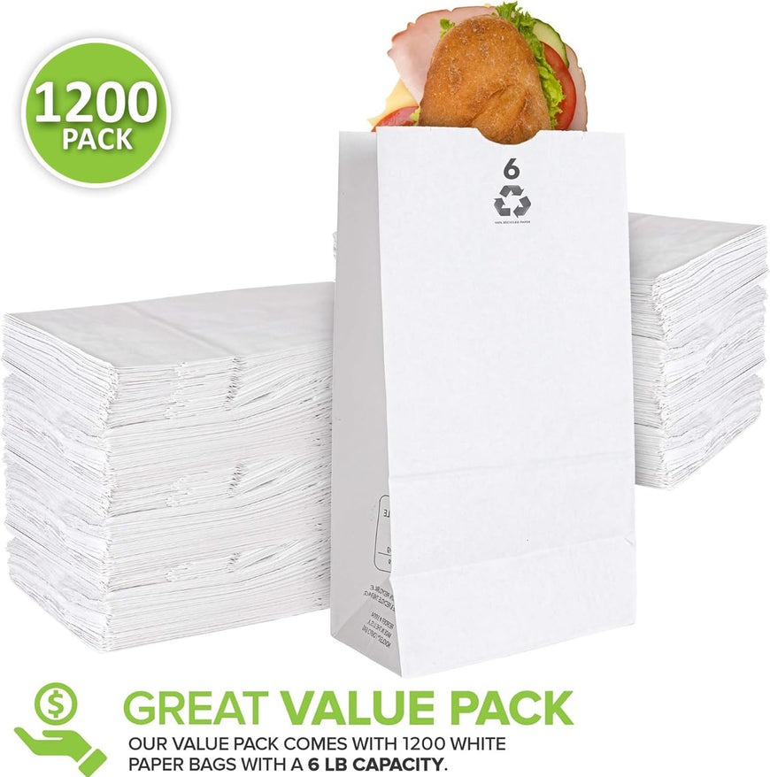 Stock Your Home 6 lb Lunch Bags 1200 Count, Eco Friendly Small Bags for Packing Lunch and Snacks, Blank for Arts and Crafts