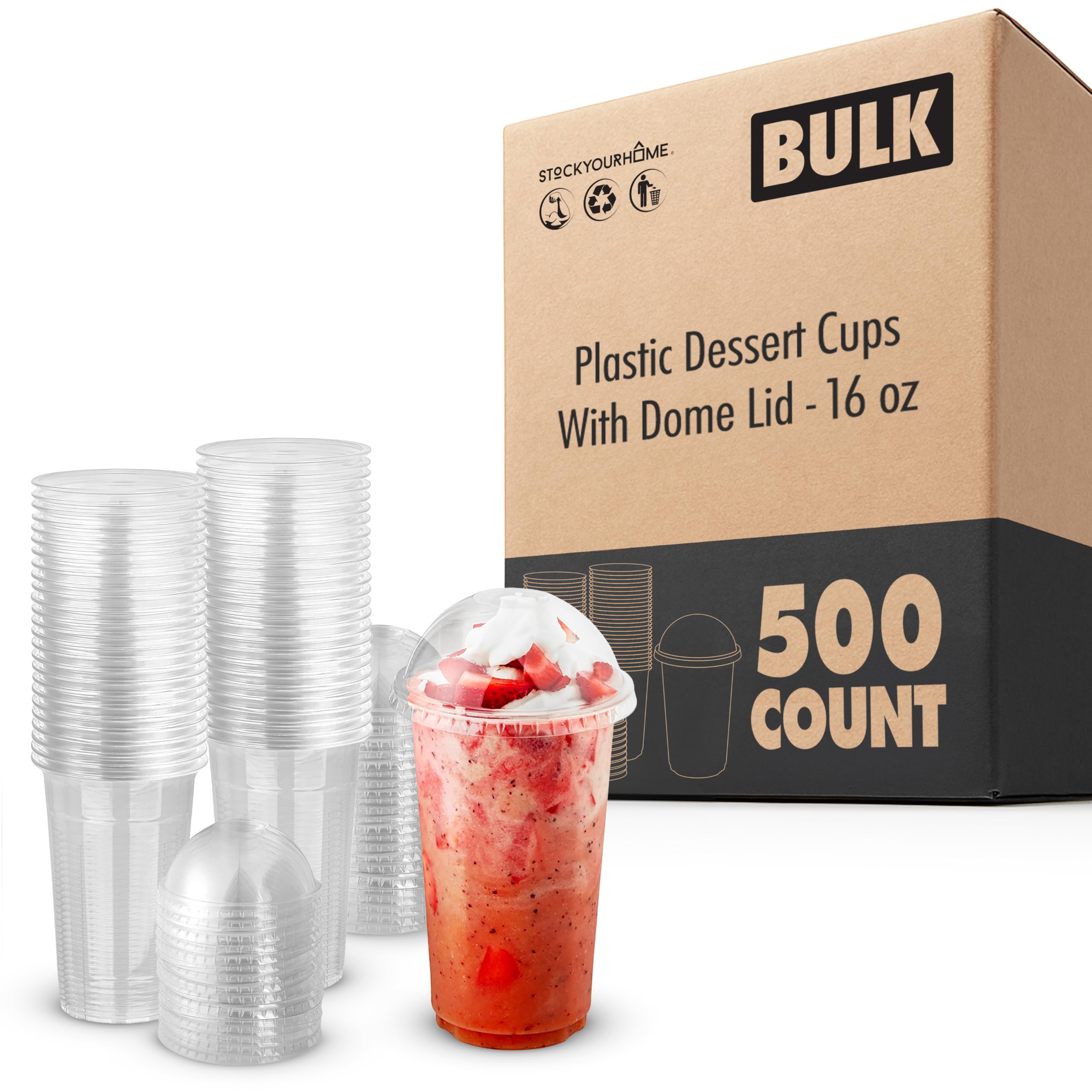 16 oz Clear Plastic Dessert Cups with Lids (Set of 500) Medium Disposa – Stock Your Home