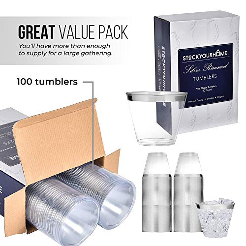 Stock Your Home Clear Plastic Disposable party Cups, 100 Pack, 9oz