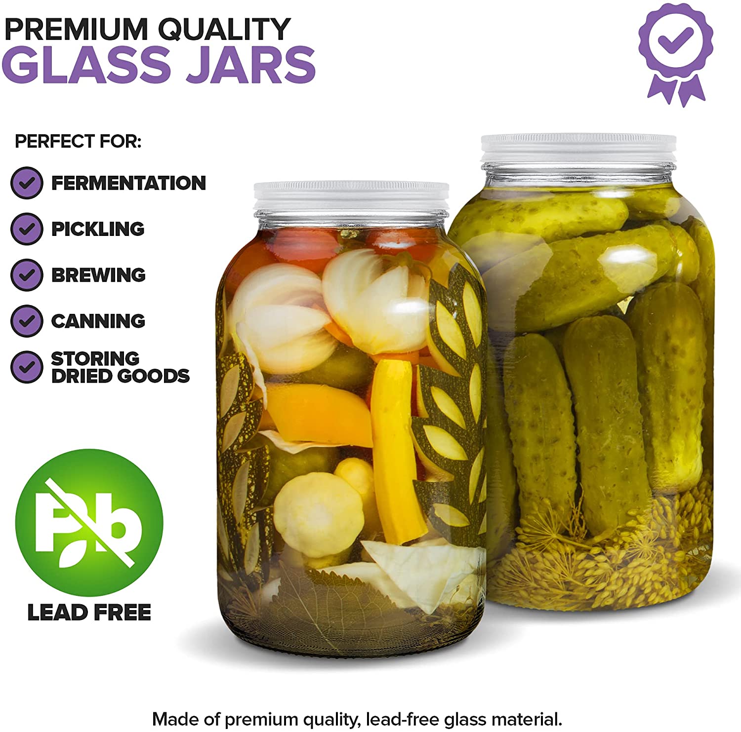 Gallon Glass Jar with Metal Lid (2 Pack) - 128 Ounce - Airtight & Odor –  Stock Your Home