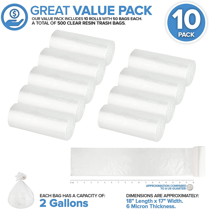 Stock Your Home 2 Gallon Clear Trash Bags (500 Pack) - Disposable Plastic Garbage Bags - Leak Resistant Waste Can Liner - Small Bags for Office, Bathroom, Deli, Produce Section, Dog Poop, Cat Litter