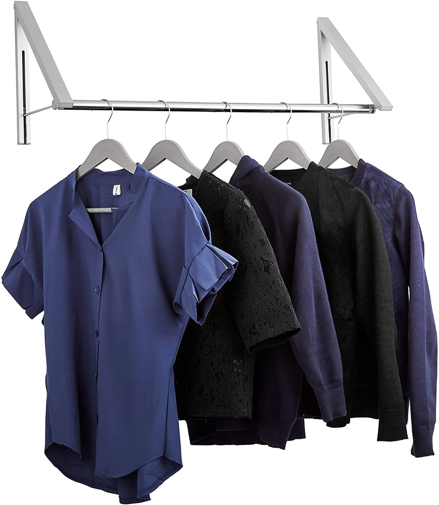 Stock Your Home Retractable Clothes Rack - Wall Mounted Folding Clothes Hanger Drying Rack for Laundry Room Closet Storage Organization, Aluminum, Easy Installation, 2 Racks with Rod (Silver)