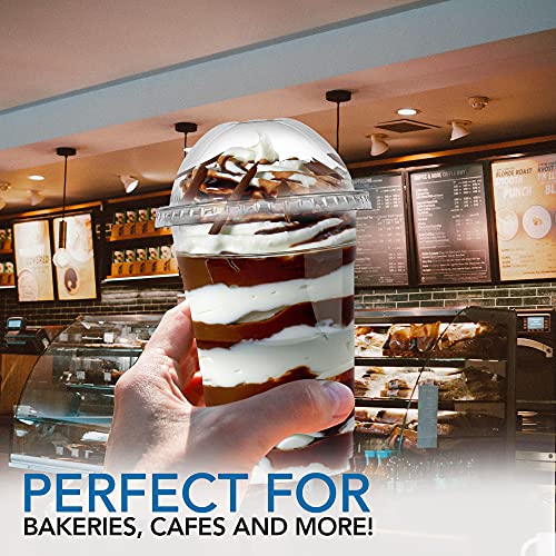 Stock Your Home 16 Oz Plastic Cups With Dome Lids (50 Count) -Parfait Cups With Lids - Disposable And Leak-Proof -Clear Cups With Dome Lids For Snacks, Food Sampling, Bakeries, Cupcakes, Ice Cream