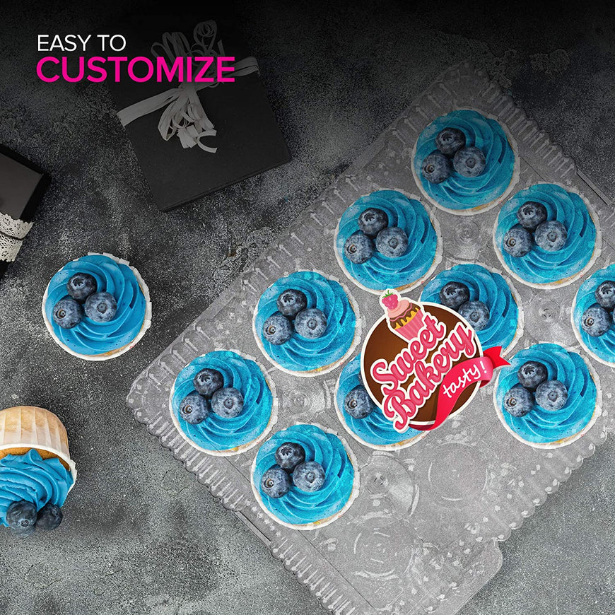 Stock Your Home 12-High Compartment Disposable Containers (4 Count) - Plastic Mini Cupcake Containers - Trays for Small Cupcakes & Muffins - Hinged Lock Cupcake Clamshell - Mini Cupcake Storage