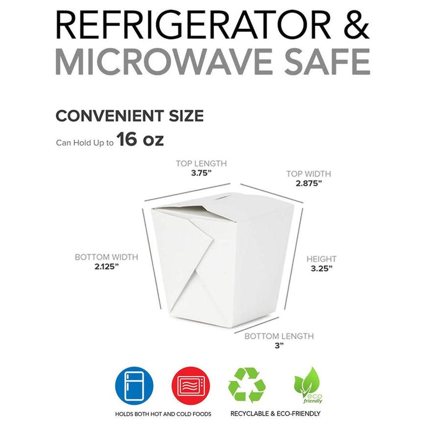 Paper Take Out Food Containers 16 Oz Microwaveable White Chinese Takeout Boxes (50 Pack) - Eco Friendly Disposable Leak and Grease Resistant Travel to Go Food Containers for Restaurants - Gift Box