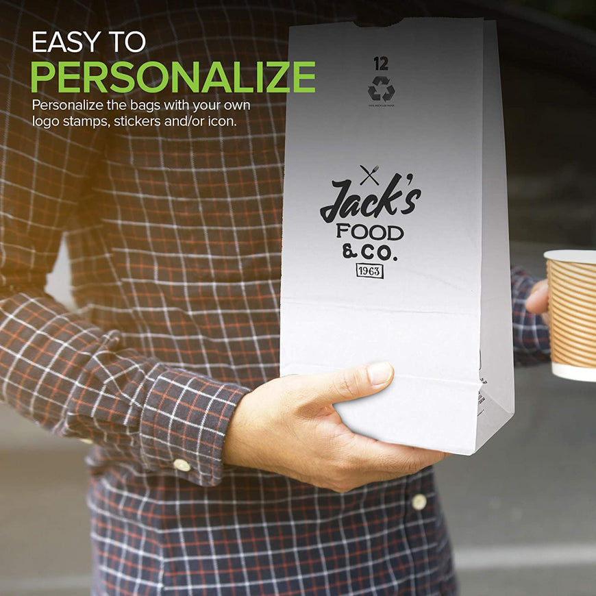 Stock Your Home 12 Lb White Paper Bags (100 Count) - Eco Friendly White Lunch Bags - White Paper Bags for Packing Lunch & Snacks - Blank White Lunch Bags Paper for Arts & Crafts Projects