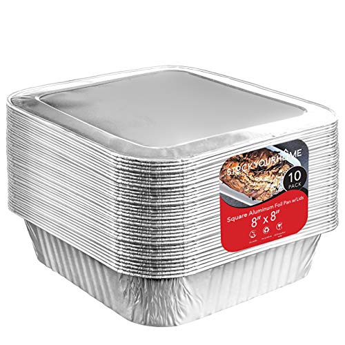 8x8 Disposable Aluminum Pans With Lids - 10 Pack Foil Pans For Cooking,  Baking Cakes, Roasting & Homemade Breads - Disposable Food Containers With