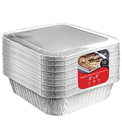 8x8 Foil Pans with Lids (10Count) 8 Inch Square Aluminum Pans with