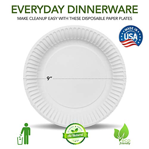 Stock Your Home 9-Inch Paper Plates Uncoated, Everyday Disposable Plates 9 Paper Plate Bulk, White, 500 Count