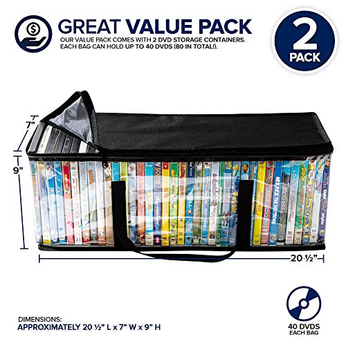 Stock Your Home DVD Storage Bags (2 Pack) - Transparent PVC Media Storage - Water Resistant DVD Holder Case with Handles - Clear Plastic Carrying Game Bag Storage for DVDs, CDs, Video Games, Books