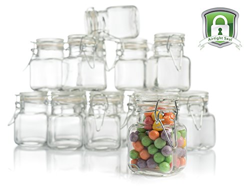 3 oz Small Glass Jars With Airtight Lids, Glass Spice Jars - Leak Proof Rubber Gasket and Hinged Lid for Home and Kitchen, Small Glass Containers with Lids for Party Favors (12 Pack)