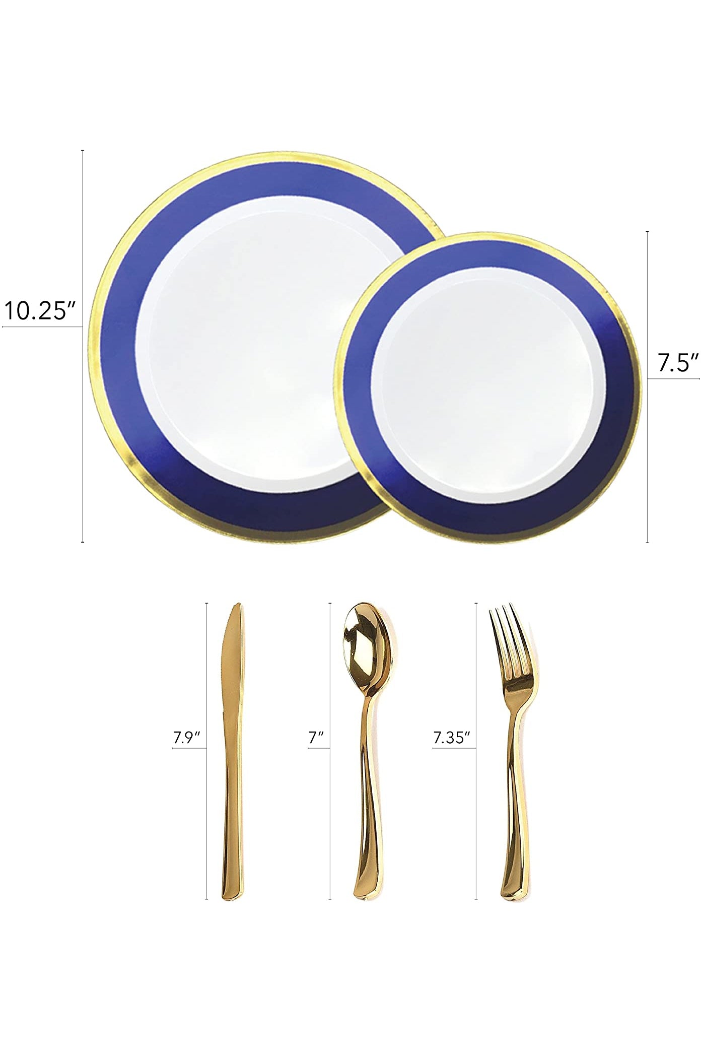 Navy Blue with Gold Dessert Plates - Plastic