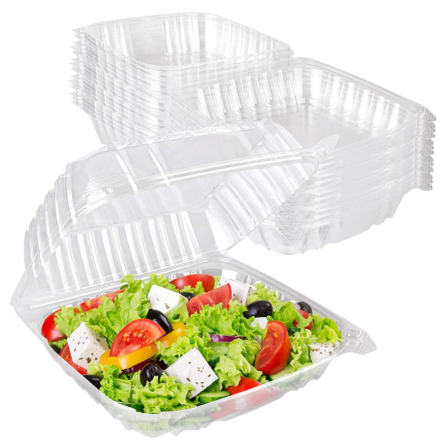 Stock Your Home Plastic 8 x 8 Inch Clamshell Takeout Tray (25 Count) - Dessert Containers - Plastic Hinged Food Container - Disposable Plastic Clamshell Food Containers for Salads, Pasta, Sandwiches…
