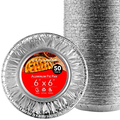 Stock Your Home 6 Inch Aluminum Foil Pie Pans (50 Count) - Disposable & Recyclable Mini Pie Pans - Foil Pie Tin for Bakeries, Cafes, Restaurants - Durable Mini Pie Pans For Baking, Fruit Tarts, Quiche